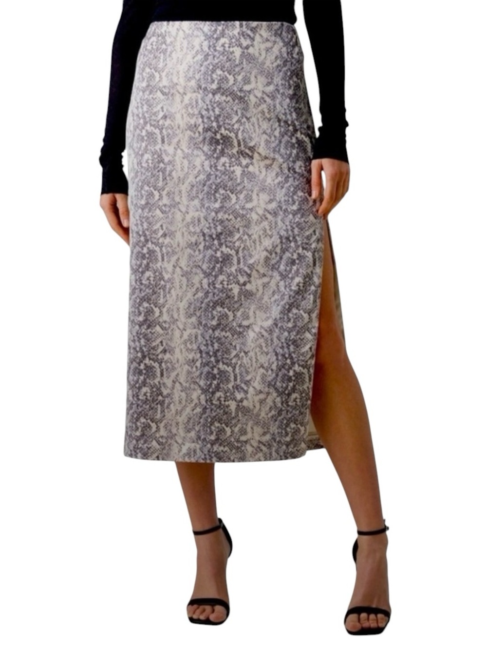 NWT Abercrombie & Fitch Satin Sculpt Snake Print Side Slit Midi Skirt Size Small